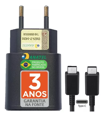 Plus Do Brasil Carregador Super Rápido 25w Para Samsung Galaxy S25 S24 S23 S22 S21 S20 Fe Plus Ultra - Super Fast Cabo Blindado Tipo Usb C - Premium Fabricado No Brasil